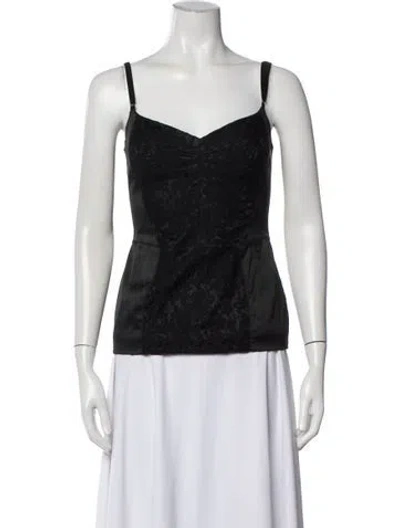 Pre-owned Dolce & Gabbana Lace Pattern V-neck Top In Black