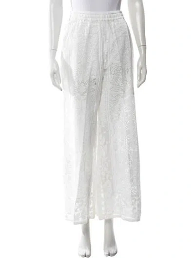 Pre-owned Dolce & Gabbana Lace Pattern Wide Leg Pants In White