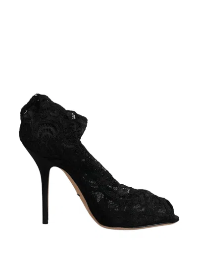 Dolce & Gabbana Lace Stretch Mid Calf Boot In Black