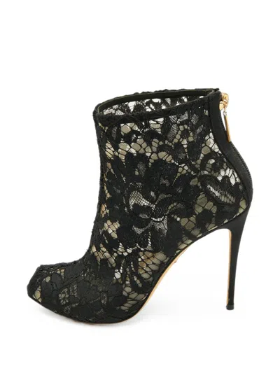 Pre-owned Dolce & Gabbana Lace Peep-toe Ankle Boots In Black