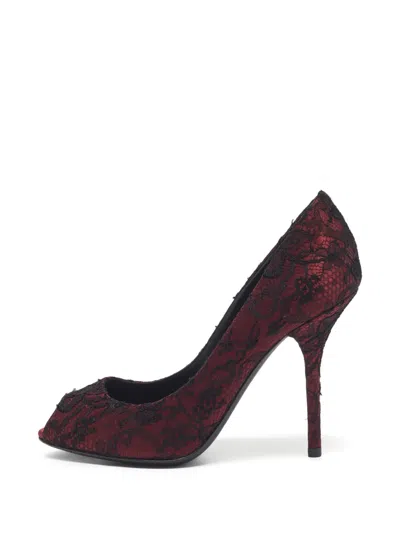 Pre-owned Dolce & Gabbana Lace Peep-toe Pumps In Red