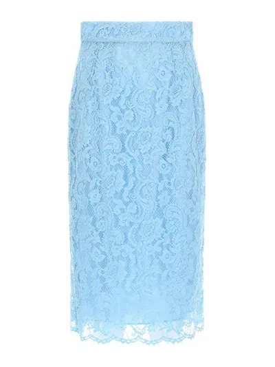 Dolce & Gabbana Lace Pencil Skirt In Light Blue