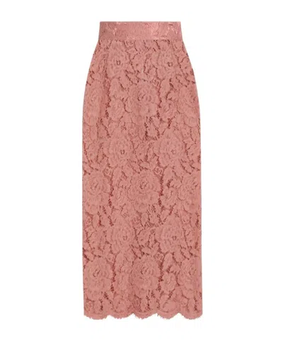 Dolce & Gabbana Lace Pencil Skirt In Pink