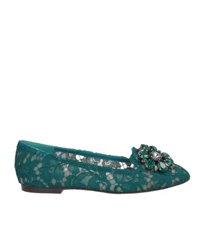 Dolce & Gabbana Lace Print Loafers In Green