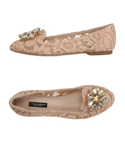 Dolce & Gabbana Lace Print Loafers In Nude