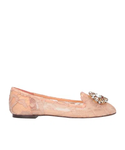 Dolce & Gabbana Lace Print Loafers In Pink