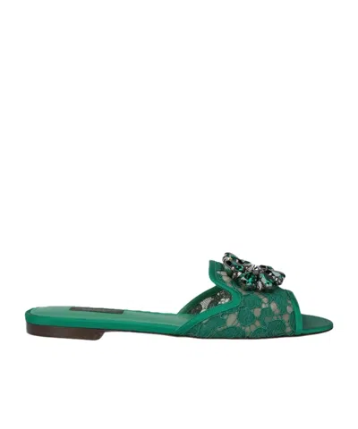 Dolce & Gabbana Lace Print Sandals In Blue
