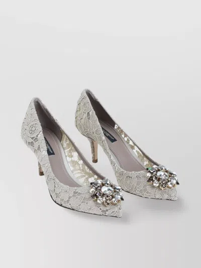 Dolce & Gabbana Lace Pumps Crystal Embellishment Stiletto Heel In White