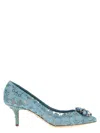 Dolce & Gabbana Blue Taormina Lace Crystal Heel Pumps Shoes In Light Blue