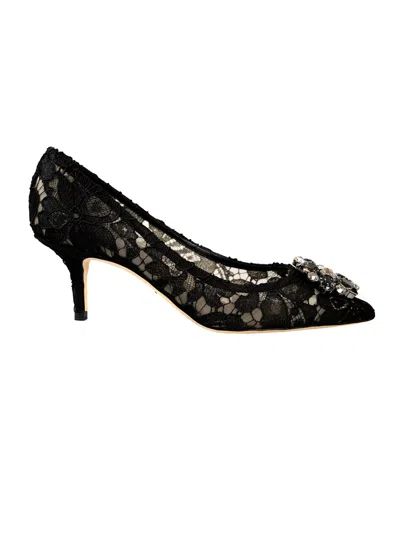 DOLCE & GABBANA LACE RAINBOW PUMPS WITH BROOCH DETAILING