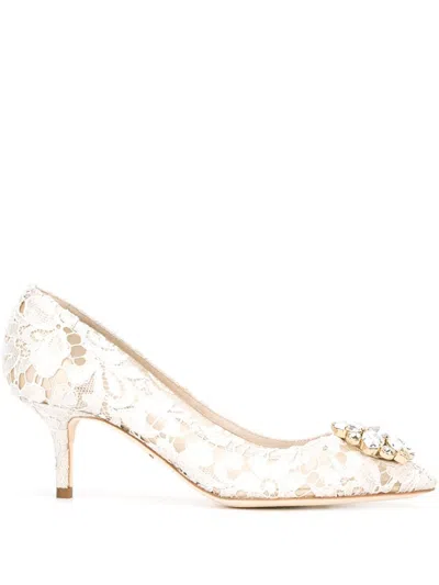 DOLCE & GABBANA LACE RAINBOW PUMPS WITH BROOCH DETAILING