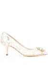 Dolce & Gabbana Lace Rainbow Pumps With Brooch Detailing Shoes In Multi