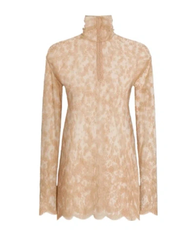 Dolce & Gabbana Lace Roll-neck Top In Brown
