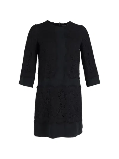 Pre-owned Dolce & Gabbana Lace Round-neck Mini Dress In Black
