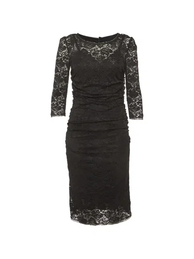 Pre-owned Dolce & Gabbana Lace Ruched Midi Dress In Black
