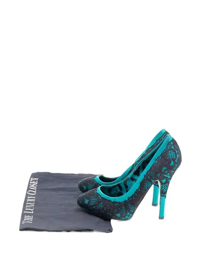 Pre-owned Dolce & Gabbana Lace Satin Pumps In Green
