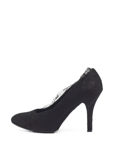 Pre-owned Dolce & Gabbana Lace Satin-trim Pumps In Black