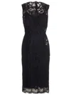 Dolce & Gabbana Logoed Stretch Lace Longuette Dress In Black