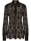 Dolce & Gabbana Black Slim Shirt With Satin Details In Chantilly Lace Woman In Black