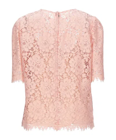 Dolce & Gabbana Lace Short Sleeve Top In Pink