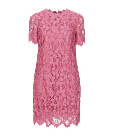 Dolce & Gabbana Lace Short-sleeve Dress In Pink