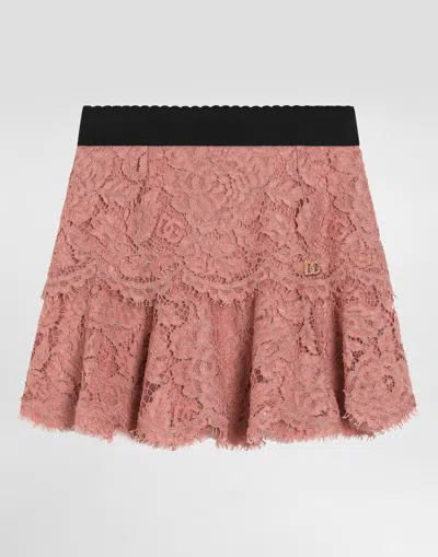 Dolce & Gabbana Lace Skirt With Dg Logo In Pink