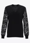 Dolce & Gabbana Lace Sleeved V-neck Cashmere Sweater In Black