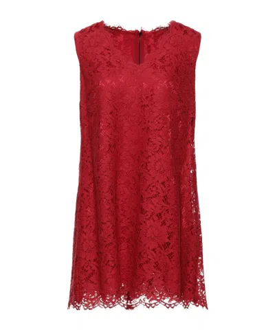 Dolce & Gabbana Lace Sleeveless V-neck Dress In Red