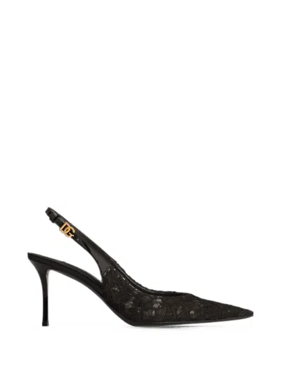 Dolce & Gabbana Cardinal 75 Taormina Lace Slingback Pumps In Black
