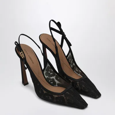 Dolce & Gabbana Lace Slingback With Rhinestones In Black