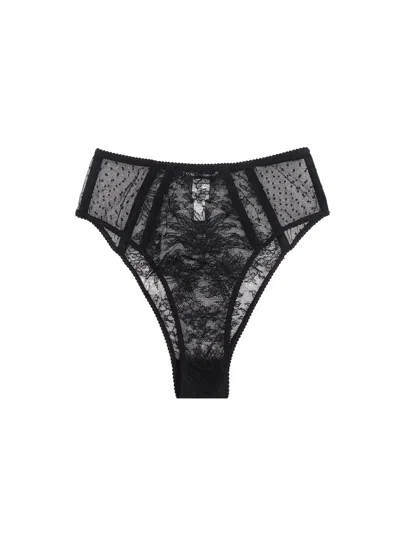 Dolce & Gabbana Lace Polka Dot Mesh Bodysuit In Black