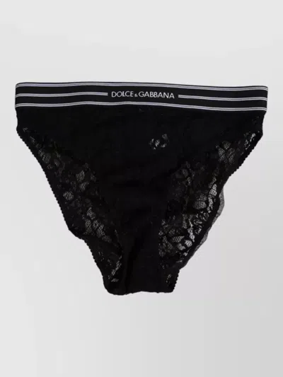 Dolce & Gabbana Lace Slip Brief Logo Waistband Underwear In Black