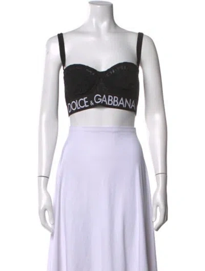 Pre-owned Dolce & Gabbana Lace Square Neckline Sports Bra W/ Tags In Black