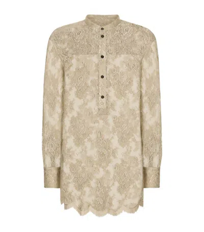 Dolce & Gabbana Semi-sheer Floral-lace Shirt In Neutrals