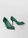 Dolce & Gabbana Lace Stiletto Heel Pumps Crystal Embellishments In Green