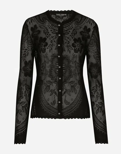 Dolce & Gabbana Lace-stitch Jacquard Cardigan In Black