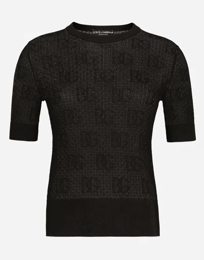 Dolce & Gabbana Open Work Top With Jacquard Logo In Nero