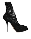 Dolce & Gabbana Lace Stretch Heels Mid Calf Boot Women's Shoes In Black