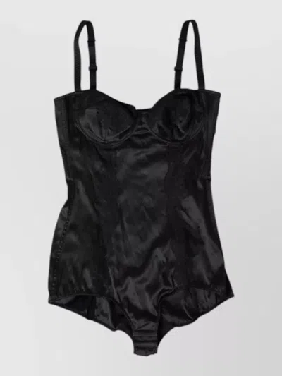 Dolce & Gabbana Lace Stretch Silk One Piece Beachwear In Black