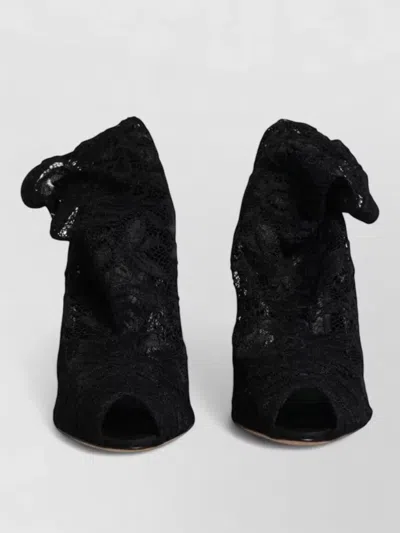 Dolce & Gabbana Lace Stretch Stiletto Heel Mid Calf Pumps In Black