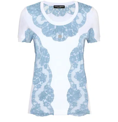 Dolce & Gabbana T-shirt With Dg Logo And Lace In White