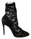 Dolce & Gabbana Black Ankle Boot In Stretch Lace And Gros Grain In Black