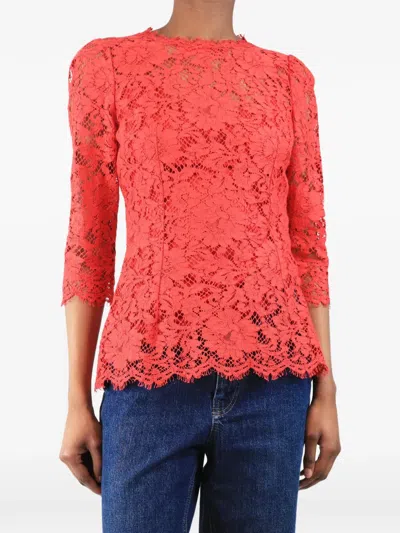 Pre-owned Dolce & Gabbana Lace Three-quarter Sleeve Blouse In Red