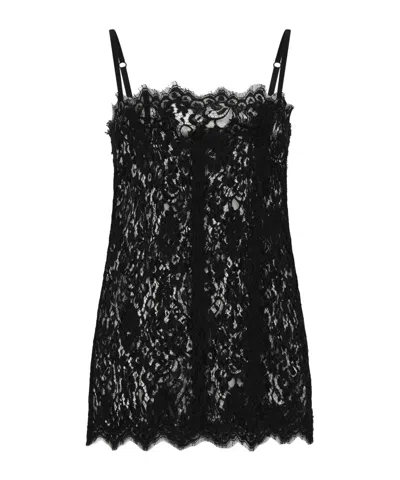 Dolce & Gabbana Floral Lace Top In Black