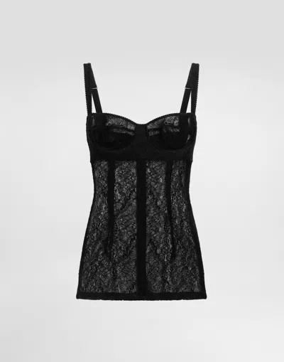 Dolce & Gabbana Lace Top With Underbust Cut In Black