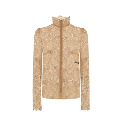 Dolce & Gabbana Floral Lace Turtle-neck Blouse In Brown