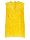 Dolce & Gabbana Branded Floral Cordonetto Lace Top In Yellow