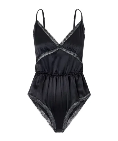 Dolce & Gabbana Lace-trimmed Silk-blend Satin Bodysuit In Black