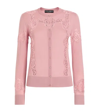 Dolce & Gabbana Lace-trim Cardigan In Pink