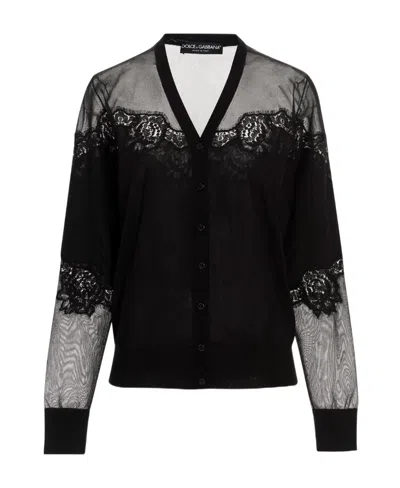 Dolce & Gabbana Lace-trim Cardigan In Black